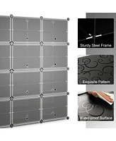 Costway Portable Shoe Rack Organizer 12-Cube 48 Pair Shoe Shelf Storage Cabinet w/Hook