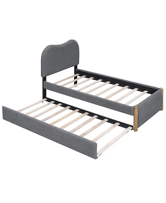 Simplie Fun Twin Size Upholstered Platform Bed With Wood Supporting Feet And Twin Size Trundle