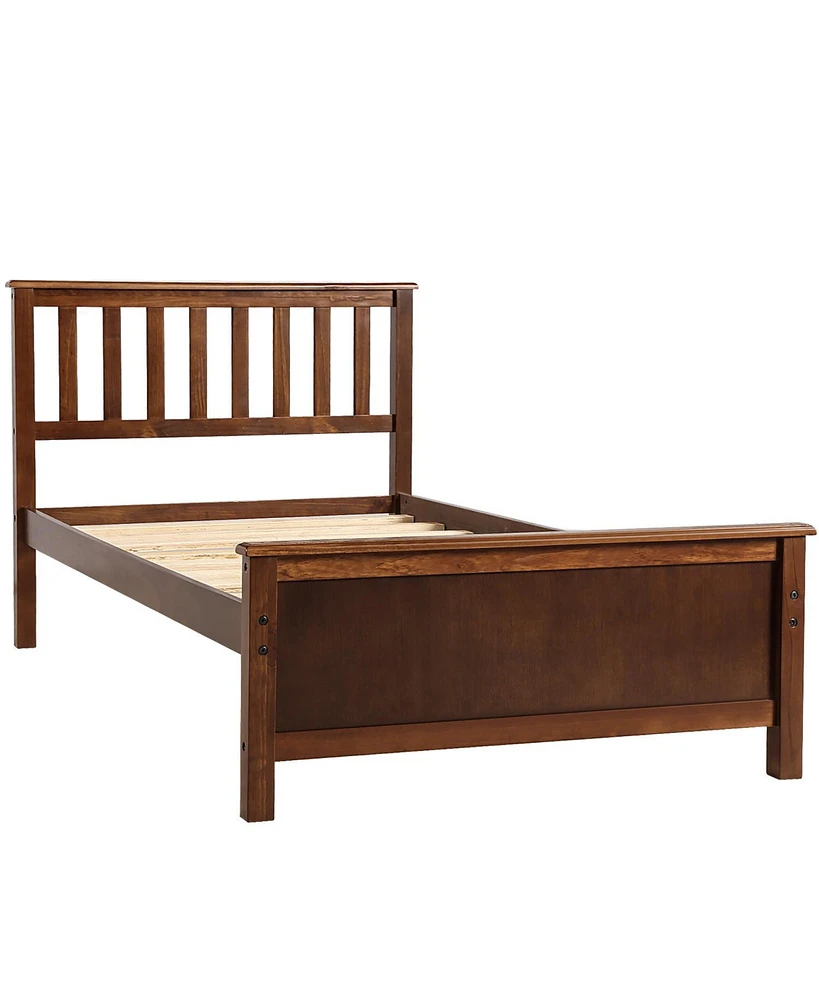 Simplie Fun Twin Size Wood Platform Bed With Headboard, Footboard And Wood Slat Support