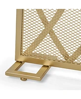 Streamdale Furniture Minimalist Single Panel Fire Screen with Overlapping Lens Pattern, Gold