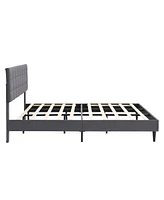 Simplie Fun Platform Bed Frame with Upholstered Headboard, Easy Assembly