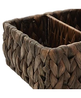 Casafield Set of 2 Water Hyacinth Storage Baskets with 4 Sections, Natural - Woven Bin Organizers for Bathroom, Laundry, Pantry, Office, Shelves