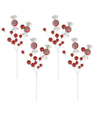 Glitzhome 24" H Christmas Red White Candy Picks, Set of 4