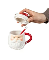 Glitzhome Set of 2 Christmas Ceramic Santa Snowman Mug with Lid and Spoon