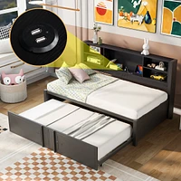 Simplie Fun Metal Twin Size Daybed With Twin Size Trundle, Storage Shelves And Usb Ports