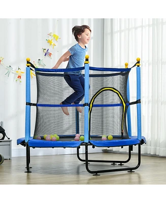 Simplie Fun Qaba 4.6' Trampoline for Kids, 55 Inch Toddler Trampoline with Safety Enclosure & Ball Pit for Indoor or Outdoor Use