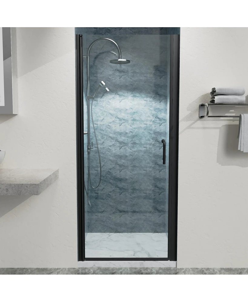 Streamdale Furniture 32 In. To 33-3/8 In. X 72 In Semi-Frameless Pivot Shower Door In Matte Black With Clear Glass