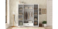 4-Door Mirror Wardrobe with shelves, White