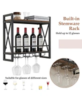 Slickblue Industrial Wall Mounted Wine Rack with 3 Stem Glass Holders