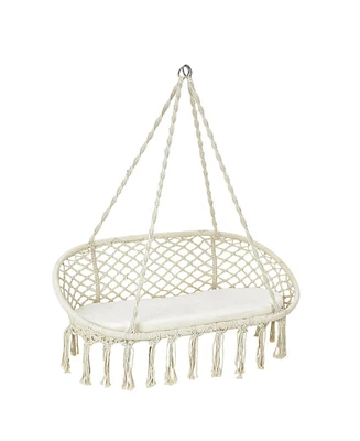 Slickblue 2 Person Hanging Hammock Chair with Cushion Macrame Swing