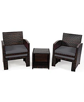 Gymax 5PCS Rattan Patio Furniture Set Chair & Ottoman Set w/ Cushions