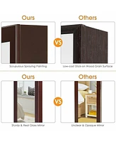 Sugift Full Length Mirror Jewelry Cabinet with Ring Slots and Necklace Hooks-Brown