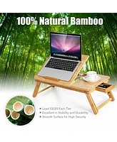 Gymax Bamboo Laptop Desk Adjustable Folding Bed Tray w/Drawer Heat Dissipation