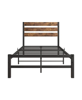 Simplie Fun Rustic Wood Headboard Twin Bed Frame