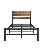 Simplie Fun Rustic Wood Headboard Twin Bed Frame