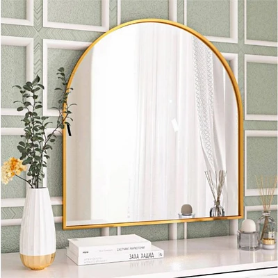 Homlux Arched Wall Mounted Mirror 32"x34" in Gold