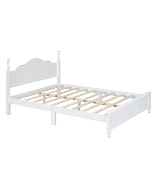 Simplie Fun Queen Size Wood Platform Bed Frame, Retro Style Platform Bed With Wooden Slat Support