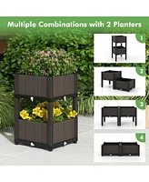 Slickblue 2 Set Elevated Plastic Raised Garden Bed Planter Kit for Flower Vegetable Grow-Brown