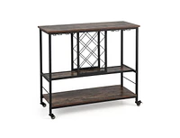 Slickblue 3-Tier Wine Bar Cabinet wit 8 Bottles Rack and 12 Glasses Hanger-Rustic Brown