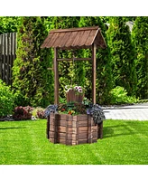 Slickblue Outdoor Wooden Wishing Well Planter Bucket