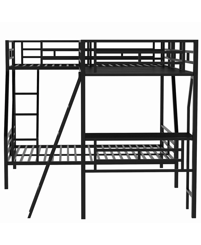 Streamdale Furniture Twin Over Full Bunk Bed With A Twin Size Loft Bed Attached, With A Desk, Metal