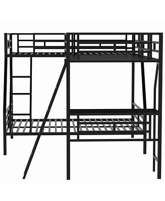 Simplie Fun Twin Over Full Bunk Bed With A Twin Size Loft Bed Attached, With A Desk, Metal