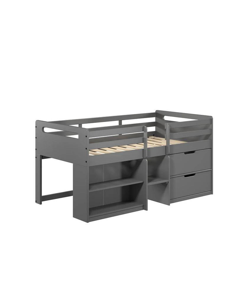 Simplie Fun Twin Loft Bed with Storage, Finish