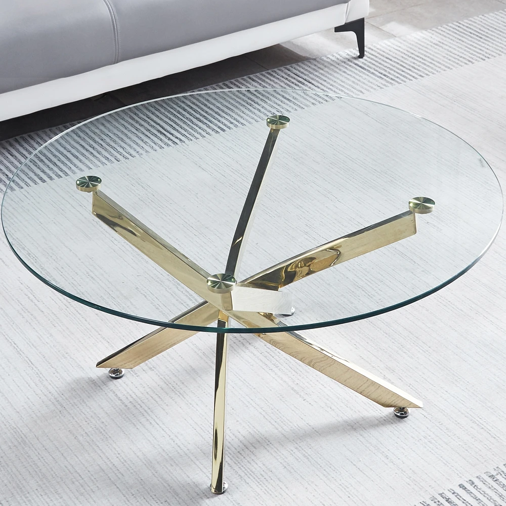 Simplie Fun Modern Round Tempered Glass Coffee Table With Chrome Legs