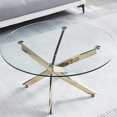 Streamdale Furniture Modern Round Tempered Glass Coffee Table With Chrome Legs