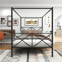 Streamdale Furniture Metal Canopy Bed Frame, Platform Bed Frame Queen With X Shaped Frame Queen