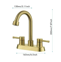 Brushed Gold 4 Inch 2 Handle Centerset Lead-Free Bathroom Faucet, Swivel Spout With Copper