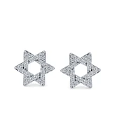 Bling Jewelry Open Cubic Zirconia Religious Judaic Hanukkah Pave Cz Star Of David Stud Earrings For Bat Mitzvah For Women For Sterling Silver