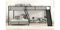 L-Shaped Twin Over Full Bunk Bed With Twin Size Loft Bed, Built-In Desk And Slide
