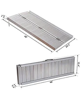 Homcom Wheelchair Ramp 4FT, Folding Aluminum Threshold Ramp with Non-Slip Surface, Transition Plates, 600lbs Weight Capacity, Handicap Ramp for Home,