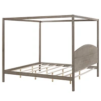 King Size Canopy Platform Bed With Headboard And Support Legs, Wash