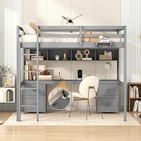 Full Size Loft Bed With Desk, Cabinets, Drawers And Bedside Tray, Charging Station