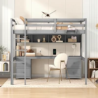 Streamdale Furniture Full Size Loft Bed With Desk, Cabinets, Drawers And Bedside Tray, Charging Station