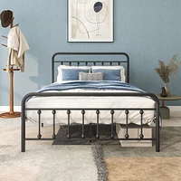 Full Metal Platform Bed Frame With Headboard Strong Slat Support No Box Spring Needed