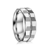 Metallo High Polished Lined Faceted Tungsten Ring