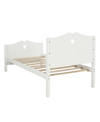 Simplie Fun Twin Size Wood Platform Bed With Headboard, Footboard And Wood Slat Support