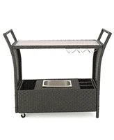 Simplie Fun VersaStyle 3-Tier Rattan Bar Cart with Removable Top & Ice Bucket