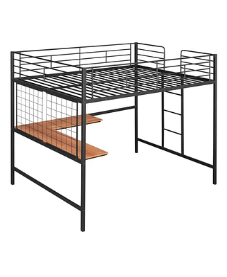 Simplie Fun Full Metal Loft Bed With Desk And Metal Grid