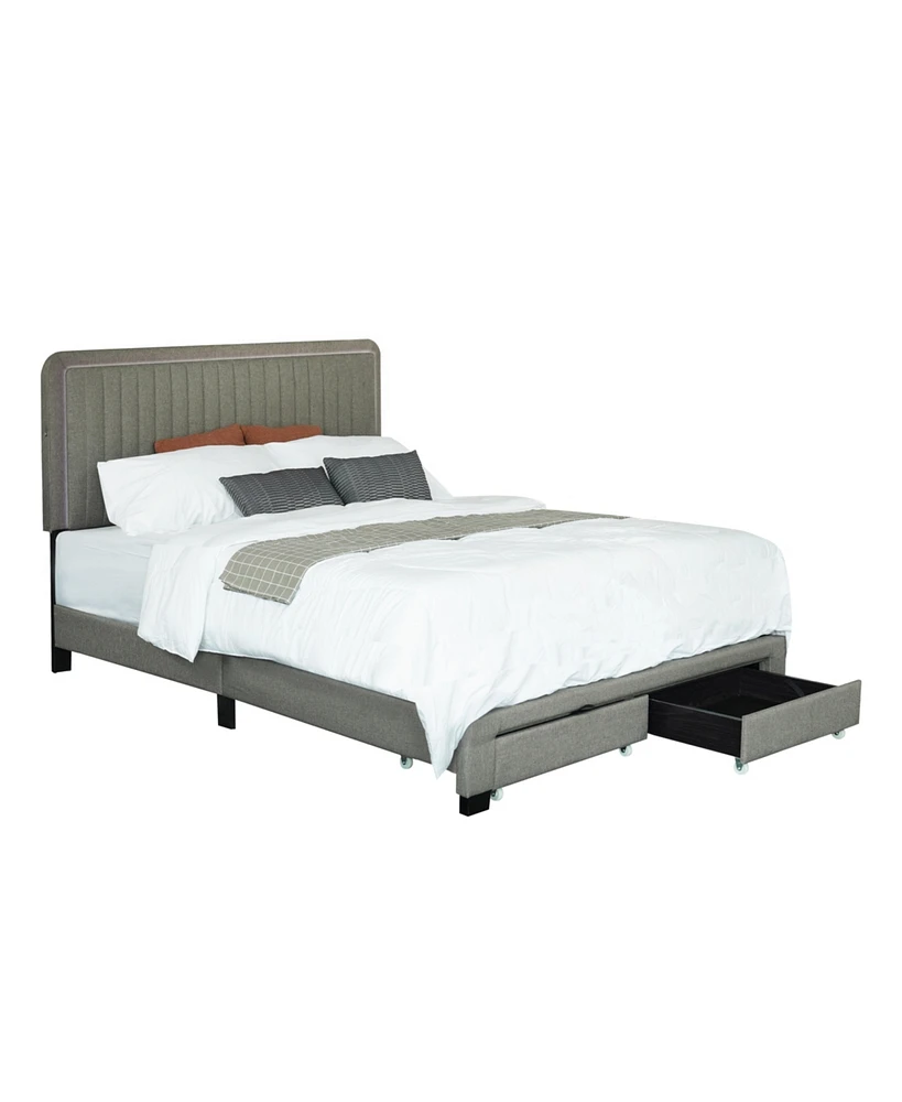 Simplie Fun Linen Upholstered Platform Bed with Led Headboard and Footboard