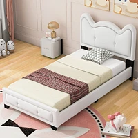 Twin Size Upholstered Platform Bed With Carton Ears Shaped Headboard