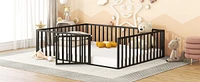 Queen Size Metal Floor Bed Frame With Fence And Door
