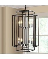 Adjustable Black Geometric Foyer Pendant Light with Chromed Base