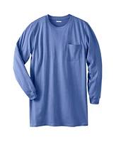 KingSize Big & Tall Shrink-Less Lightweight Longer-Length Long-Sleeve Crewneck Pocket Tee