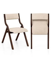 Slickblue Set of 2 Wooden Folding Dining Chair with Linen Fabric Padded Seat and Backrest