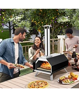 Slickblue Outdoor Pizza Oven with Pizza Stone and Foldable Legs for Camping-Black