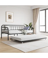 Streamdale Furniture Twin Size Metal Daybed Frame With Trundle, Heavy Duty Steel Slat Support Sofa Bed Platform